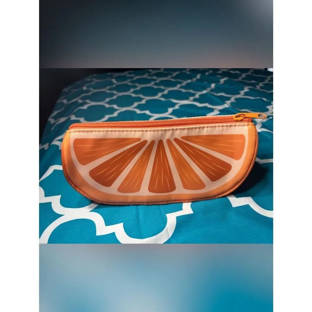 New Citrus Orange Slice Pouch in Bright Orange Pencil Case